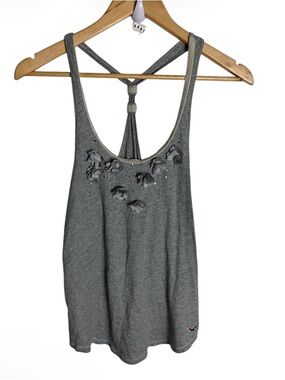 Y2K gray sequins with 2D floral velvet racer back Bella tank top size XS